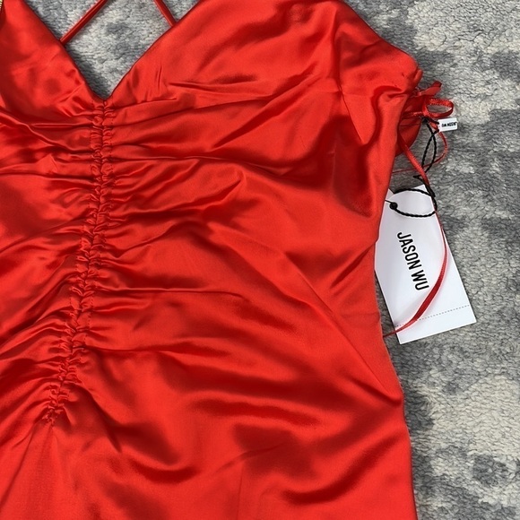 NWT Jason Wu Cinched Front Red Satin Midi Dress Slinky Lingerie Style Sz S - Picture 6 of 12